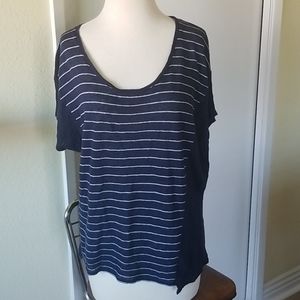 🐳7For$20 Vince White Striped Blue Scoop Neck Short Sleeve